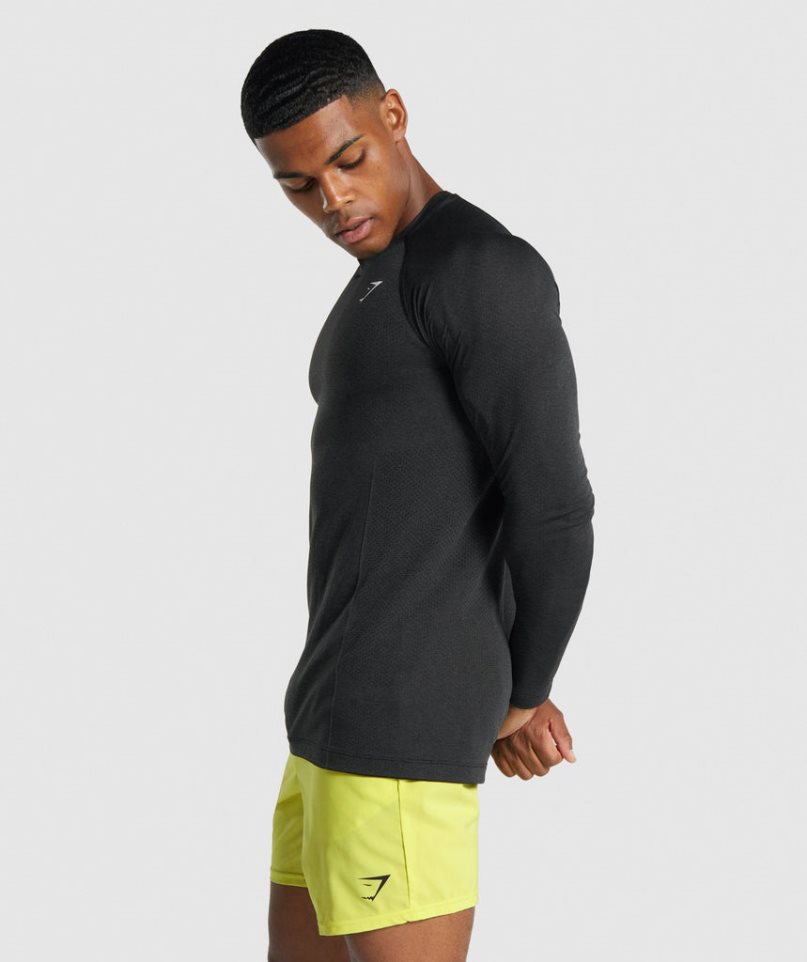 Men's Gymshark Vital Light Seamless Long Sleeve T-Shirts Black | NZ 6HKPJM